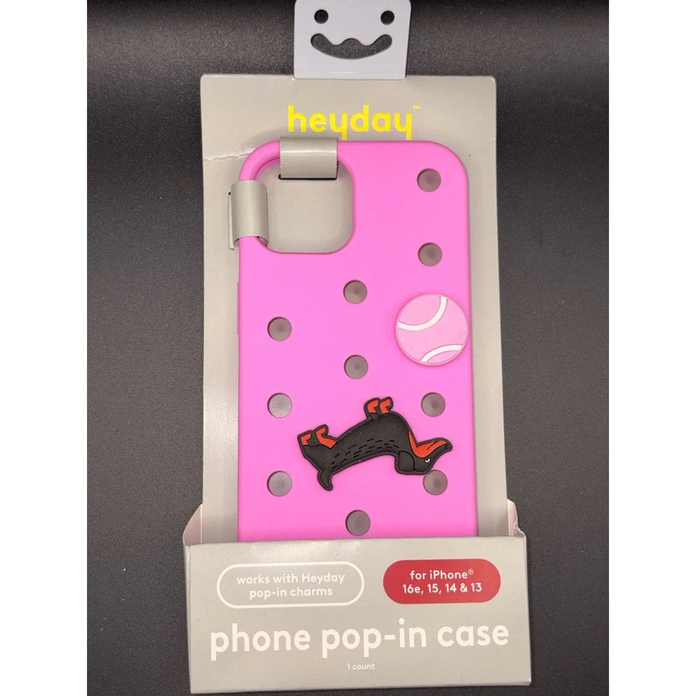 Heyday Pink Silicone Phone Pop-In Case for iPhone 16e 15 14 13 Dog Tennis Ball